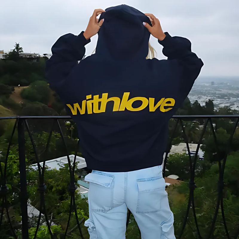 Oversized Pullover Klassieke Hoodie 'withlove' Grafische Print