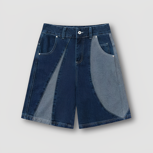 Twee Tonen Patchwork Geometrisch Klassiek Denim Jorts