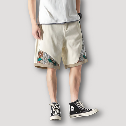 Geborduurd Crèmekleurig Relaxed Fit Shorts