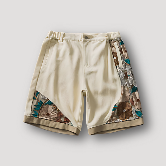 Geborduurd Crèmekleurig Relaxed Fit Shorts