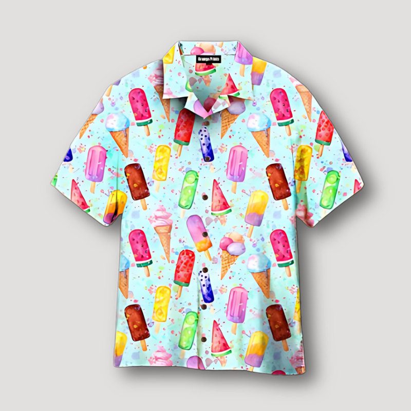 Ice Cream Popsicle Grafisch Korte Mouwen Zomer Hawaii Shirt