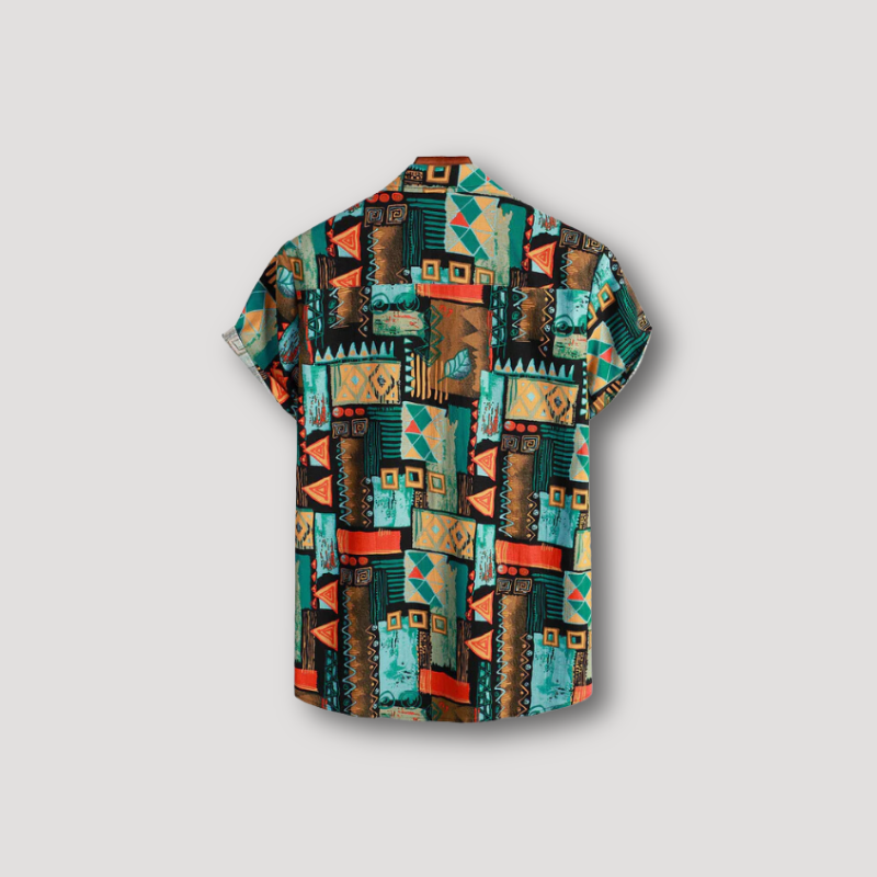 Tribal Geometrisch Kraag Korte Mouw Shirt Heren Sale