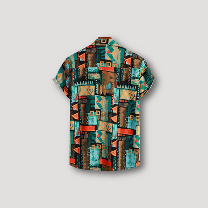 Tribal Geometrisch Kraag Korte Mouw Shirt Heren Sale