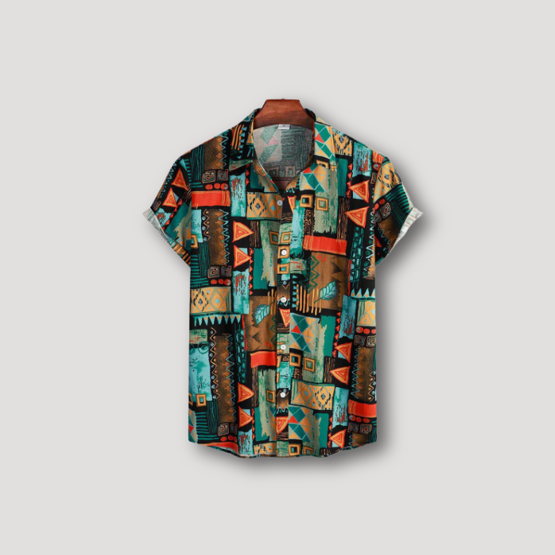 Tribal Geometrisch Kraag Korte Mouw Shirt Heren Sale