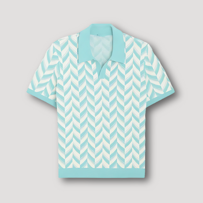 Chevron Streep Patroon V-hals Korte Mouw Polo Shirt Heren