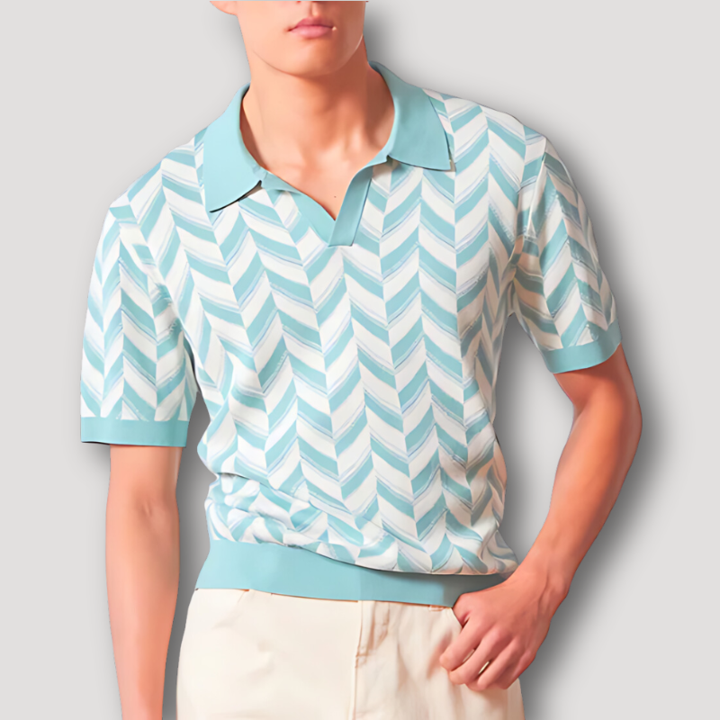 Chevron Streep Patroon V-hals Korte Mouw Polo Shirt Heren