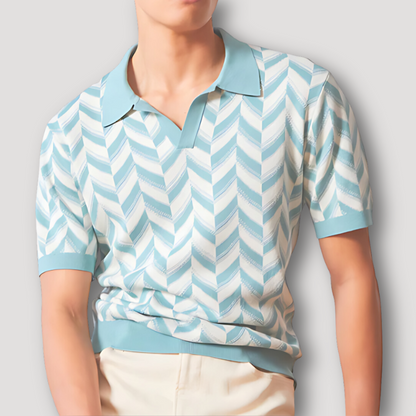 Chevron Streep Patroon V-hals Korte Mouw Polo Shirt Heren