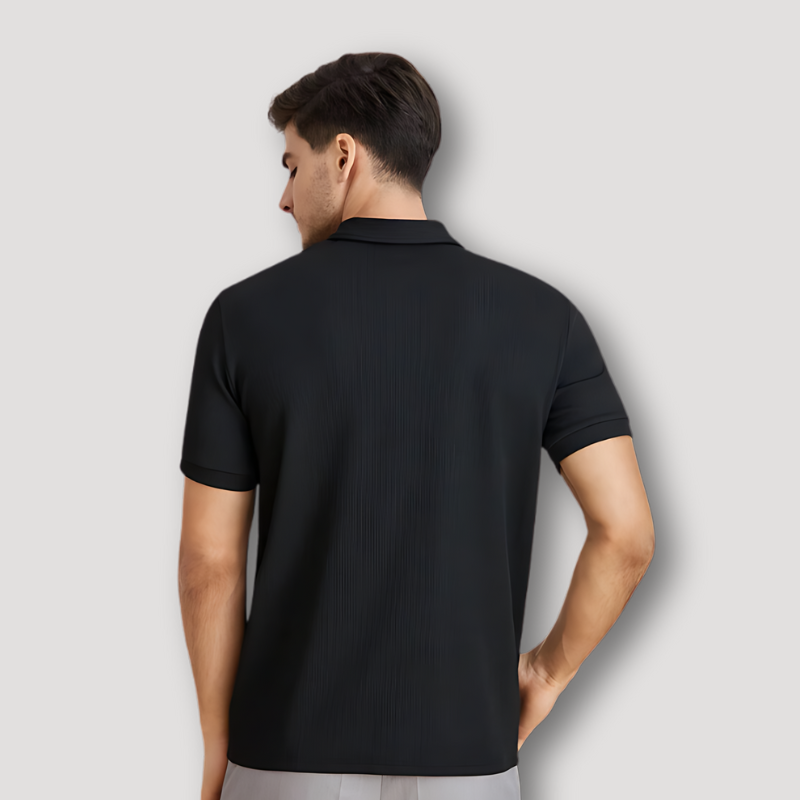 Zwart Quarter Zip Korte Mouw Polo Collar Shirt