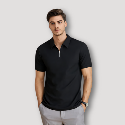 Zwart Quarter Zip Korte Mouw Polo Collar Shirt