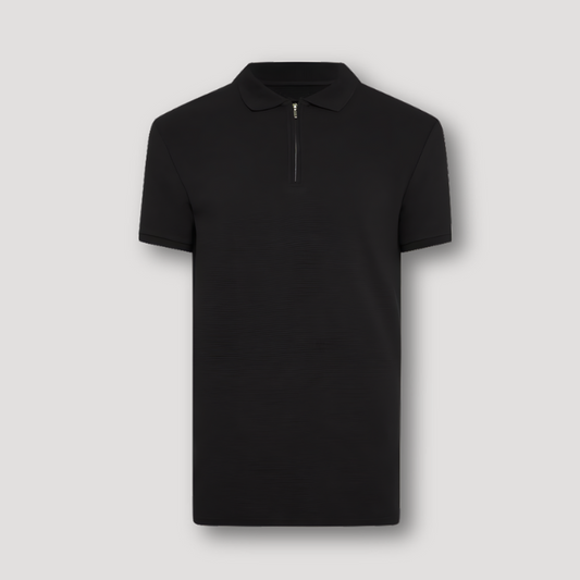 Zwart Quarter Zip Korte Mouw Polo Collar Shirt