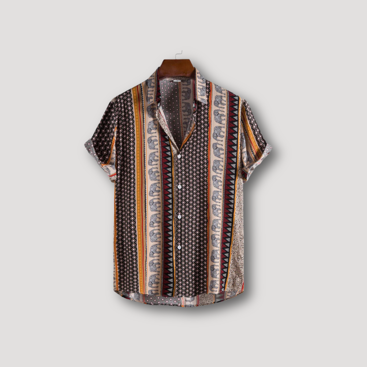 Tribal Geometrisch Olifanten Print Kraag Shirt Mannen