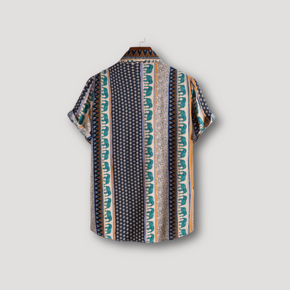 Tribal Geometrisch Olifanten Print Kraag Shirt Mannen