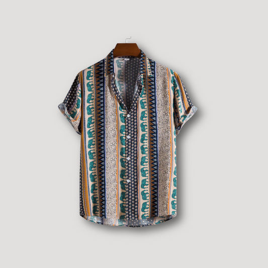 Tribal Geometrisch Olifanten Print Kraag Shirt Mannen