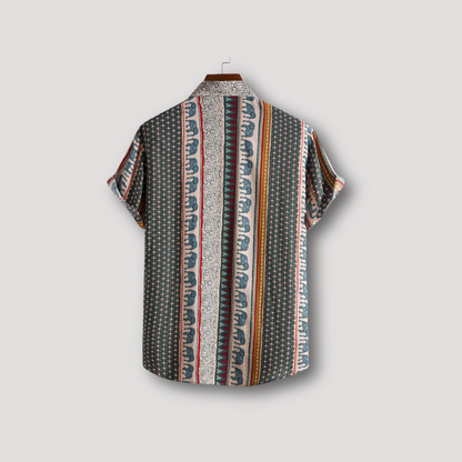 Tribal Geometrisch Olifanten Print Kraag Shirt Mannen