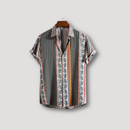 Tribal Geometrisch Olifanten Print Kraag Shirt Mannen