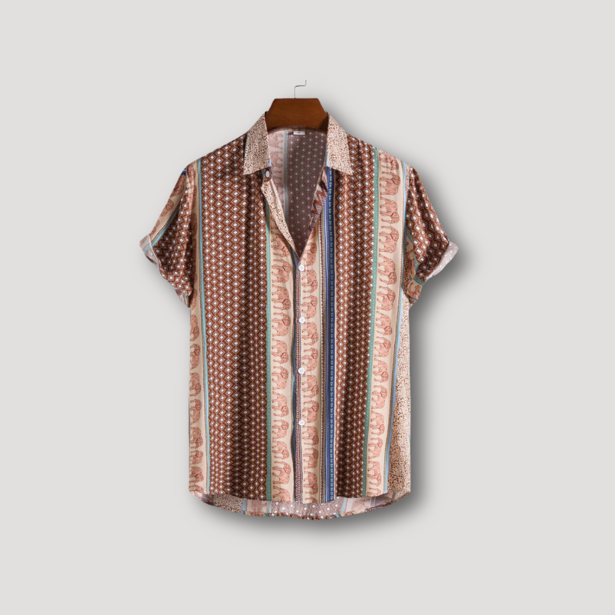 Tribal Geometrisch Olifanten Print Kraag Shirt Mannen