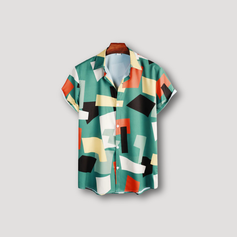 Geometrisch Kleurblok Print Button Up Kraag Shirt