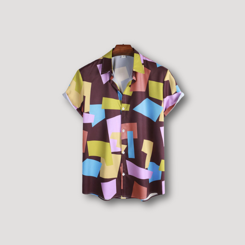 Geometrisch Kleurblok Print Button Up Kraag Shirt