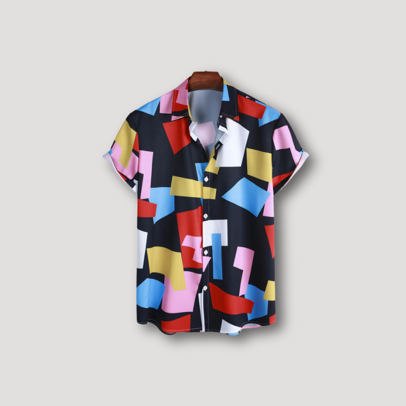 Geometrisch Kleurblok Print Button Up Kraag Shirt