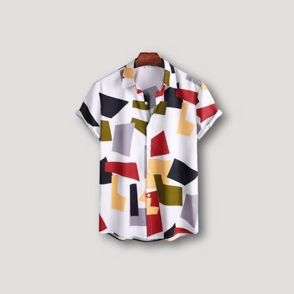 Geometrisch Kleurblok Print Button Up Kraag Shirt