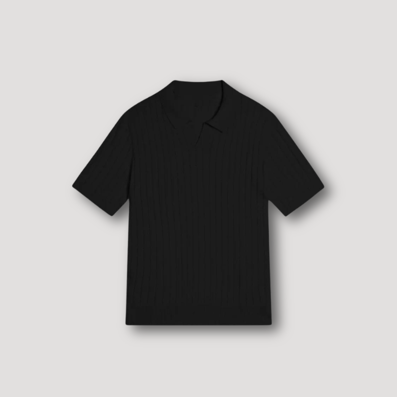 Geribde V-hals Korte Mouw Polo Shirt