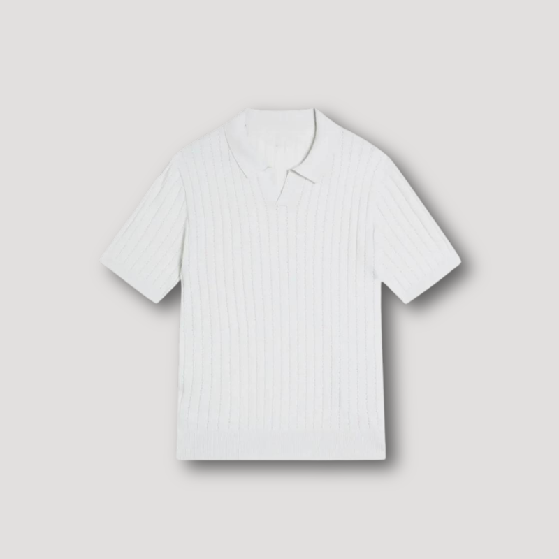 Geribde V-hals Korte Mouw Polo Shirt