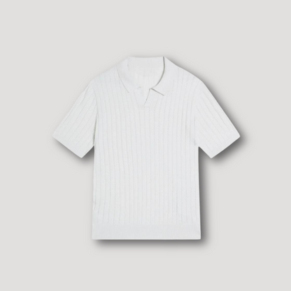 Geribde V-hals Korte Mouw Polo Shirt