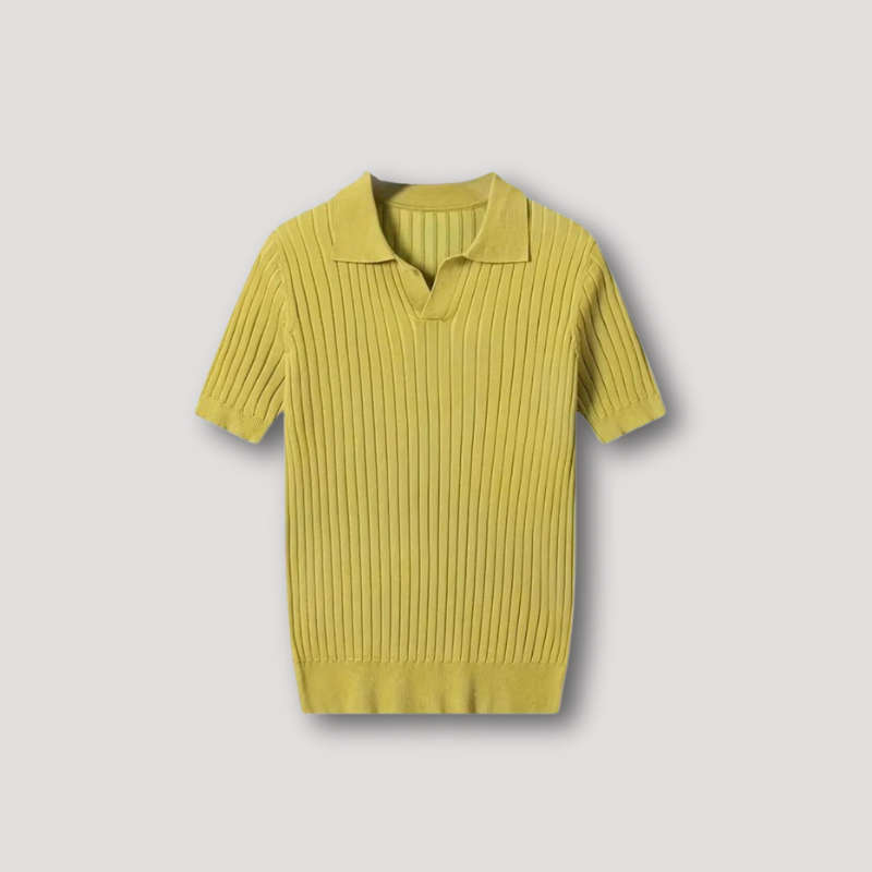 Geribde V-hals Korte Mouw Polo Shirt