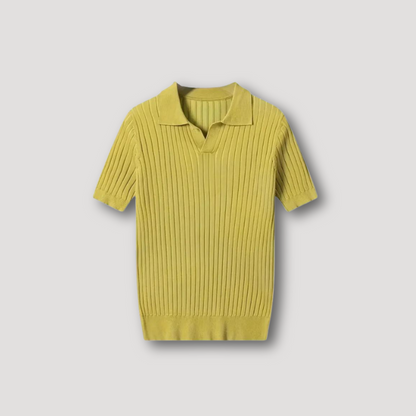 Geribde V-hals Korte Mouw Polo Shirt