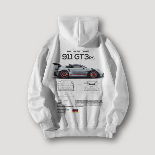 Porsche 911 GT3 RS Grafisch Witte Opdruk Hoodie en T-shirt