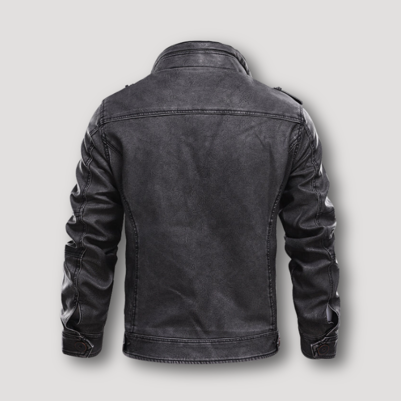 Zwart High Neck Kraag Zip Up Leren Jas Voor Mannen