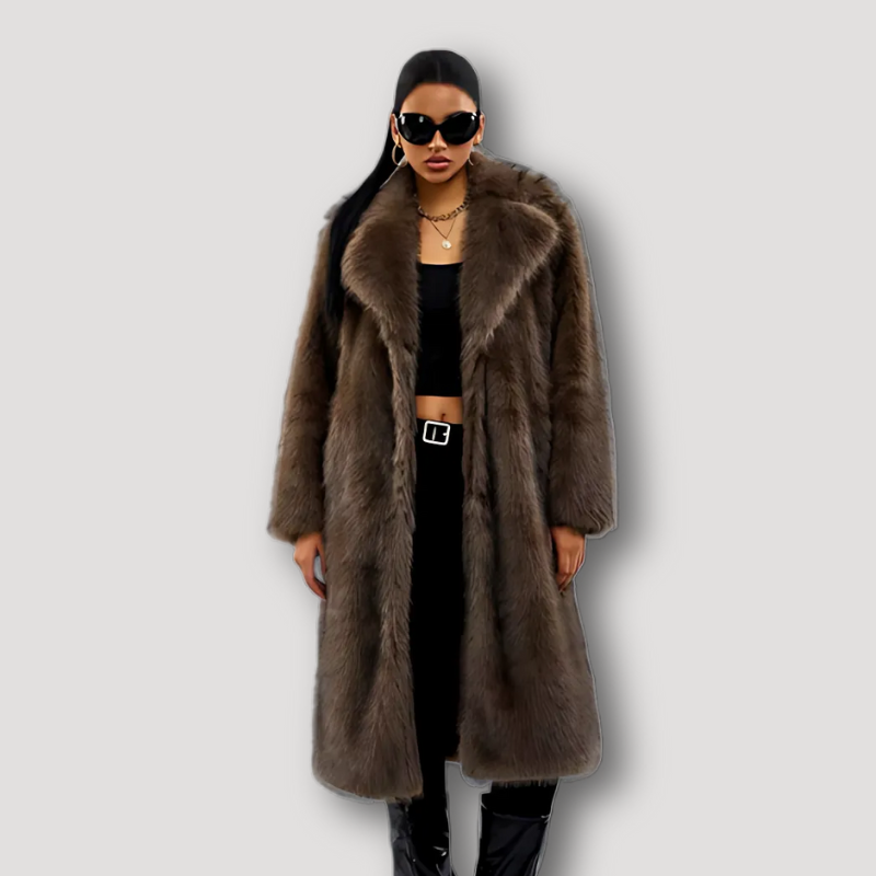 Ash Bruin Dames Lang Faux Fur Coat Jas