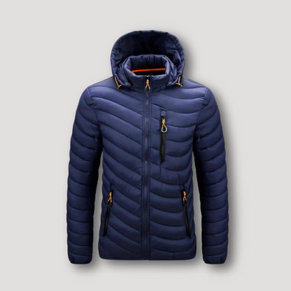 Zip Up Oranje Kleur Geïsoleerde Accenten Quilted Padded Puffer Jas