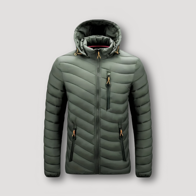 Zip Up Oranje Kleur Geïsoleerde Accenten Quilted Padded Puffer Jas