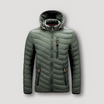 Zip Up Oranje Kleur Geïsoleerde Accenten Quilted Padded Puffer Jas