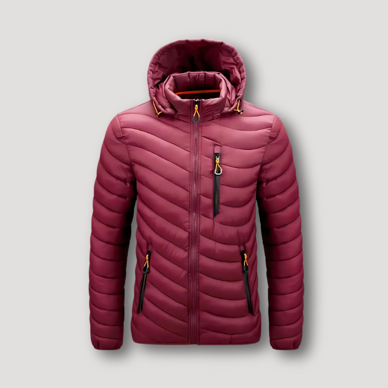 Zip Up Oranje Kleur Geïsoleerde Accenten Quilted Padded Puffer Jas