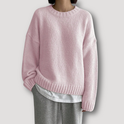 Crew Neck Dropped Shoulders Pastel Kleur Oversized Wol Trui