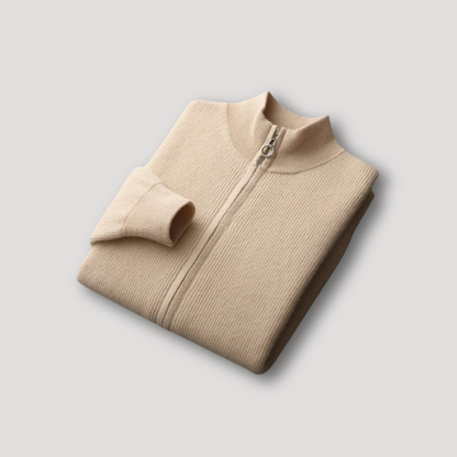 Merino Wol Ribtricot Full Zip Pullover