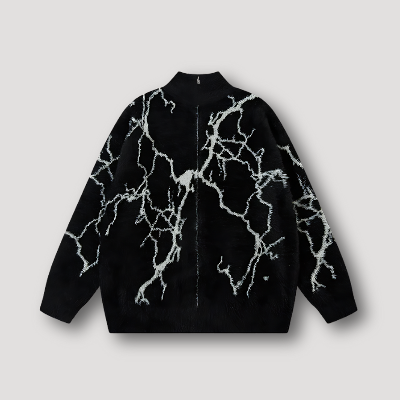 Abstracte Elektrische Bliksemafdruk Oversized Zip Up Sweater