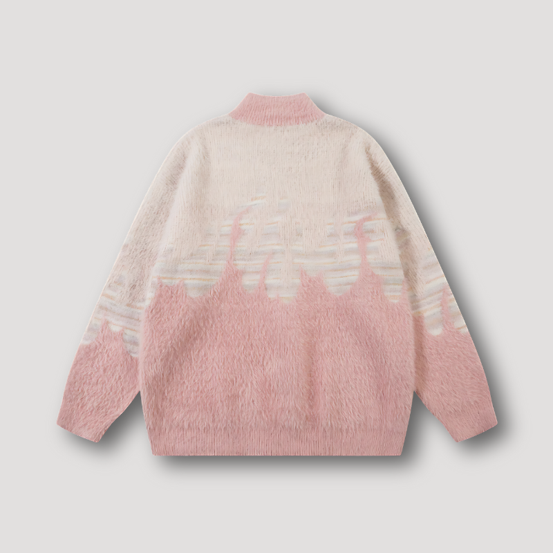 Vlam Grafische Print Zip Up Kleurverloop Oversized Sweater