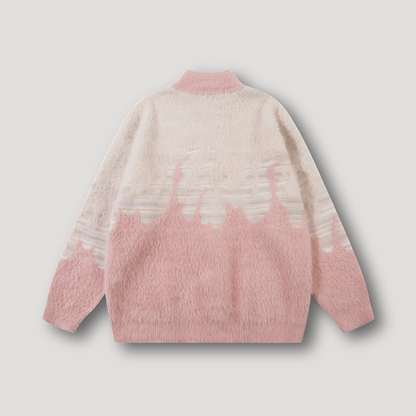 Vlam Grafische Print Zip Up Kleurverloop Oversized Sweater