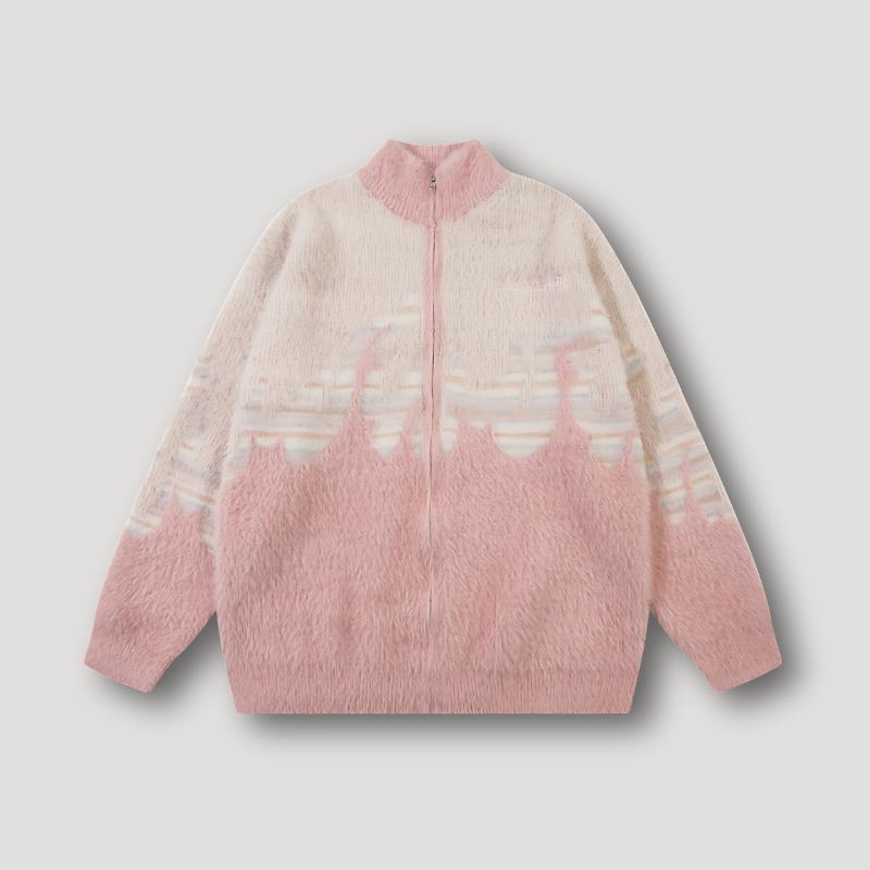 Vlam Grafische Print Zip Up Kleurverloop Oversized Sweater