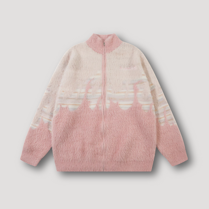 Vlam Grafische Print Zip Up Kleurverloop Oversized Sweater