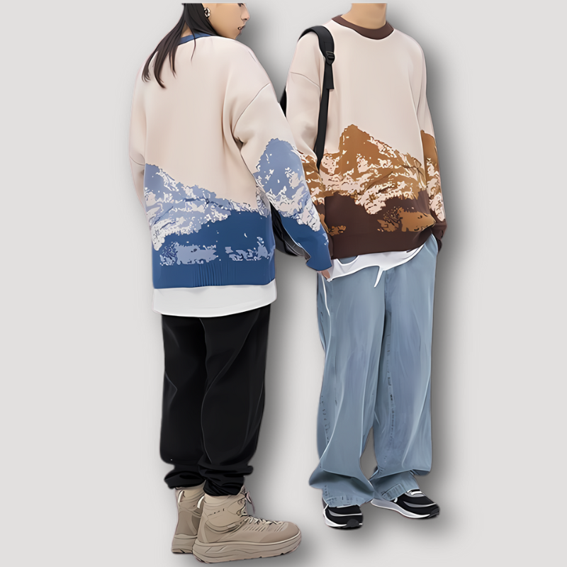 Landschap Sneeuw Berg Graphisch Print Knitted Sweater