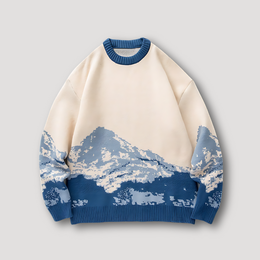 Landschap Sneeuw Berg Graphisch Print Knitted Sweater