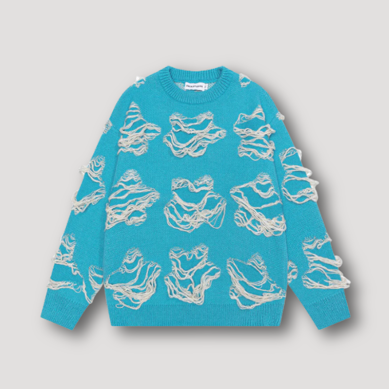 3D Abstract Textuur Witte Draad Oversized Sweater