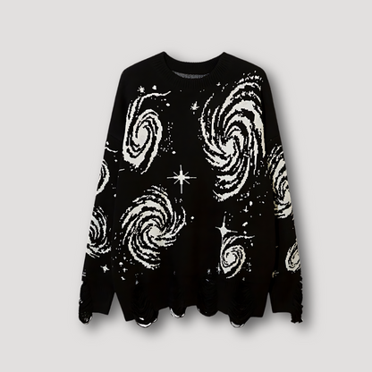 Galaxy Graphisch Afdrukken Distressed Knitted Sweater