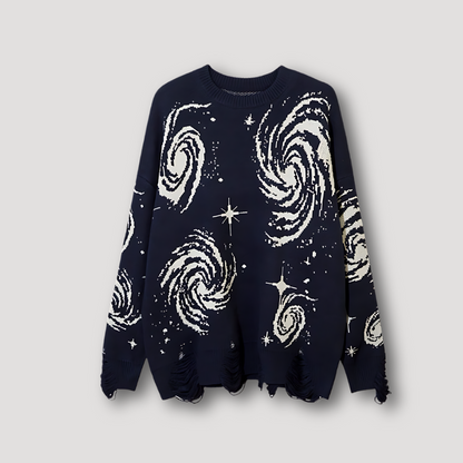 Galaxy Graphisch Afdrukken Distressed Knitted Sweater