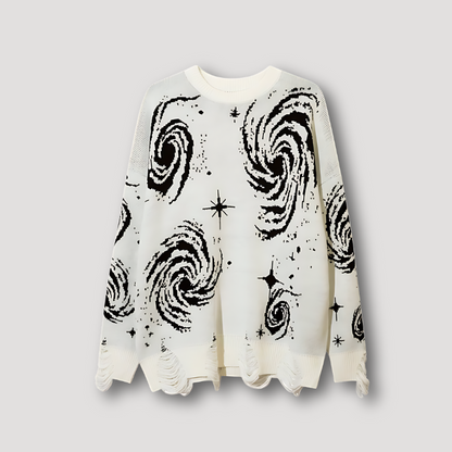 Galaxy Graphisch Afdrukken Distressed Knitted Sweater