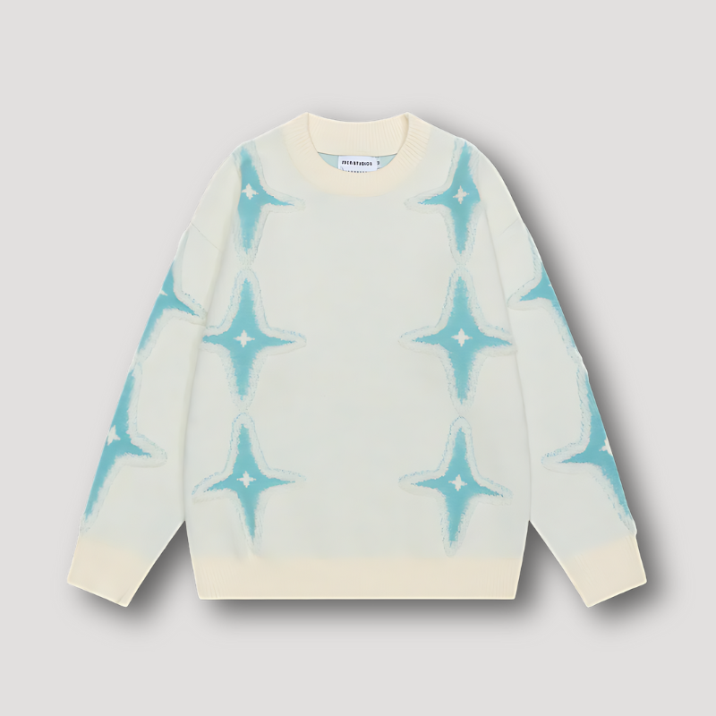 Bold Starburst Patroon Oversized Ribgebreid Fluffy Sweater